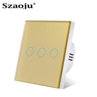 Szaoju włącznik dotykowy na ścianę AC100-240V ue lampa z czujnikiem włączniki światła Panel ze szkła hartowanego LED moc 1/2/3 Gang przełącznik 5